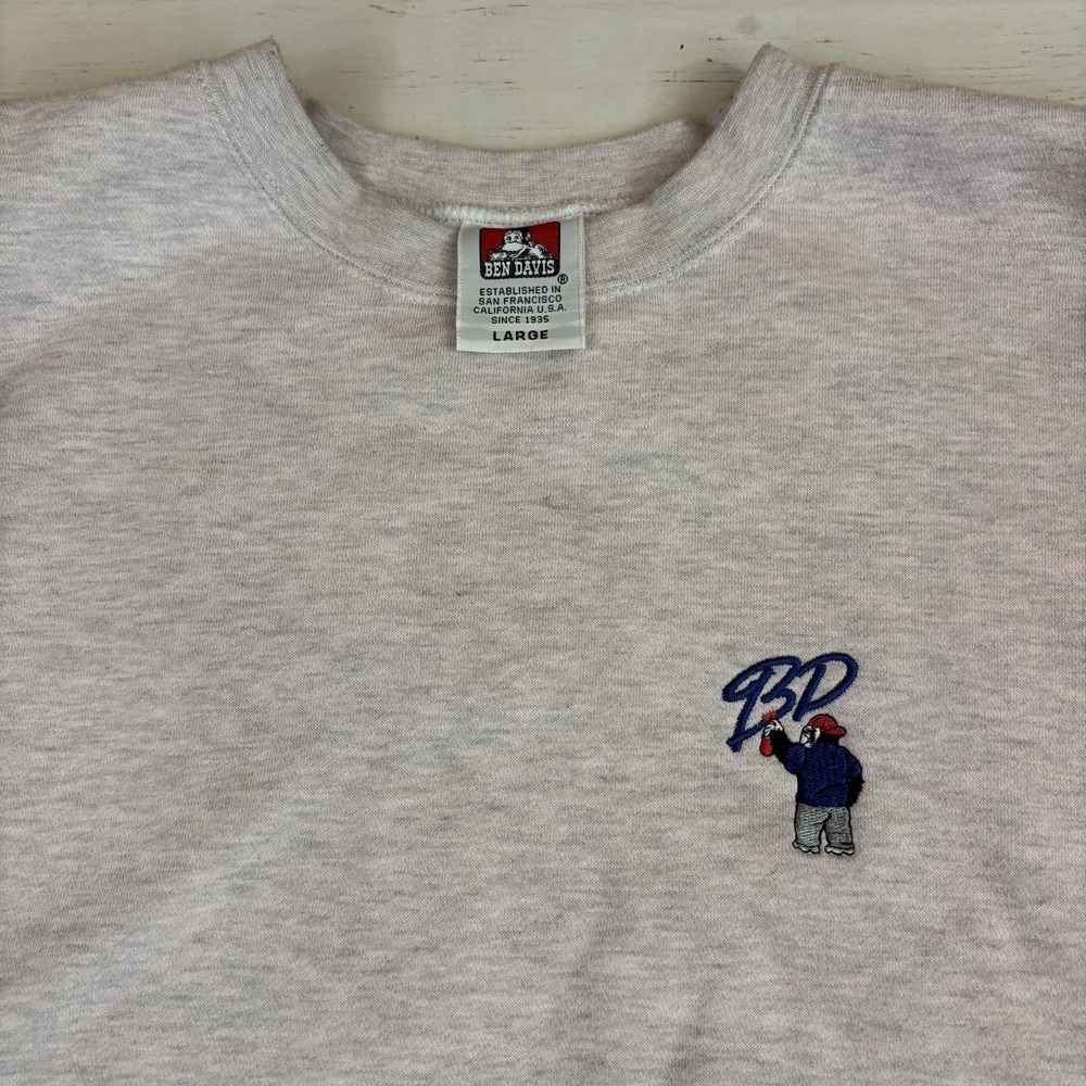 Ben Davis Sweatshirt Mens L Gray Graphic Fleece Crew Neck Pullover Logo